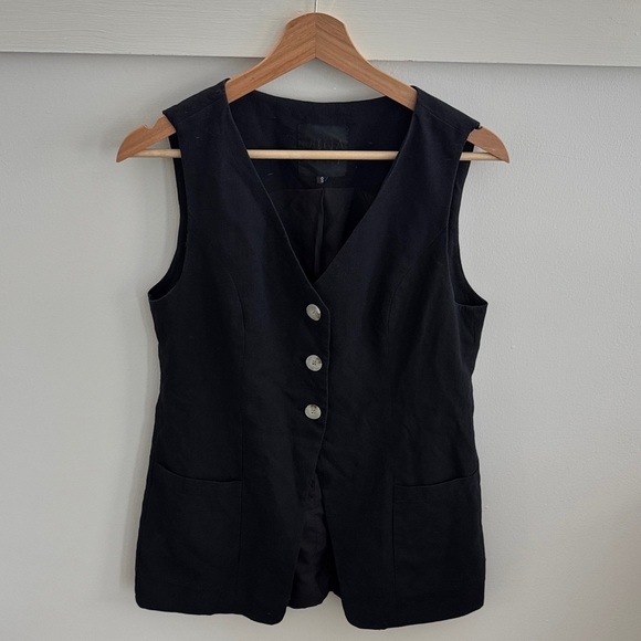 Mina Self Jackets & Blazers - Mina Self Black Tailored Sleeveless Blazer Vest Minimalist Button Front Size S